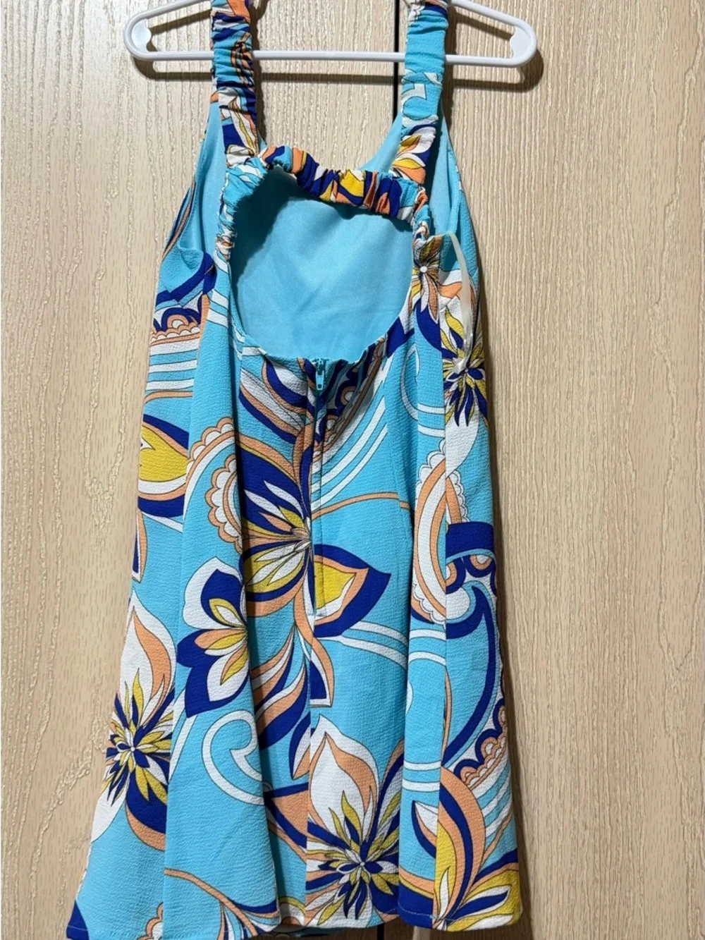 Xtraordinary Turquoise Floral Halter One-Piece Dress
